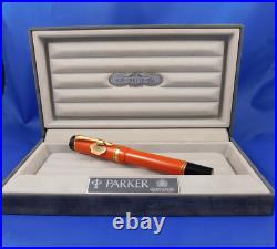 Parker Duofold New Fountain 18k Pen With Box Case And Pocket Case Rare Orange Parker Duofold New Fountain 18k Pen With Box Case And Pocket Case Rare Orange