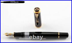 Pelikan M600 Piston Fountain Pen in Black-Gold with very rare 18K PF M-nib