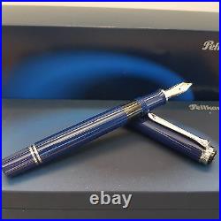Pelikan M605 Solid Blue Fountain Pen NOS (14K Gold B nib) Old Cap Logo (Rare)