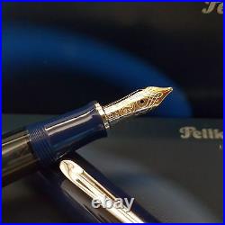 Pelikan M605 Solid Blue Fountain Pen NOS (14K Gold B nib) Old Cap Logo (Rare)
