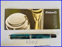 Pelikan Souveran M805 Ocean Swirl 18K Fountain Pen F Nib Rare Mint