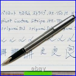 Pilot Custom Stripe Fountain Pen 18K WG M Nib H777 Vintage Rare Japan