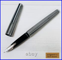 Pilot Custom Stripe Fountain Pen 18K WG M Nib H777 Vintage Rare Japan