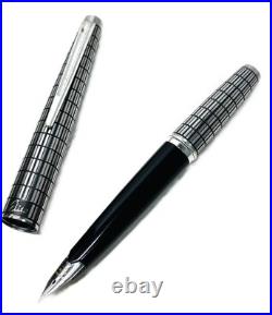 Pilot Elite Short Silver Grid Fountain Pen 18K-750 F Nib H176 Vintage Rare Japan