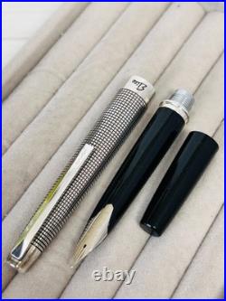 Pilot Elite Sterling Silver Grid Fountain Pen 18KWG Fine (F) Nib H372 Japan Rare