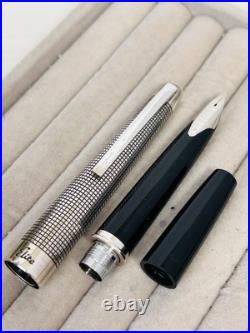 Pilot Elite Sterling Silver Grid Fountain Pen 18KWG Fine (F) Nib H372 Japan Rare