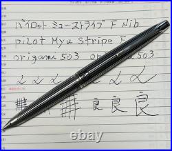 Pilot Myu Stripe Short Stainless Steel Fountain Pen F Nib Vintage Rare Japan