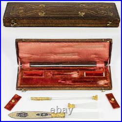 RARE Antique French c. 1770-1830 Writer's Set, Complete, Opaline Seal, Pen in Box