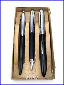 RARE Elgin 3x Piece Set Fountain Pen 14K Gold Nib Wing Flow #6 + Velvet Point F4