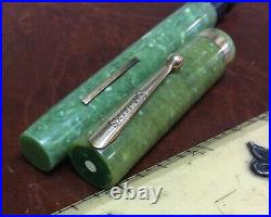 RARE FINE Sheaffer Senior Jade Flat Top Lever Fountain Pen Gold Left Oblique Nib