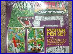 RARE GODZILLA Poster Pen Set Huge Coloring Pages