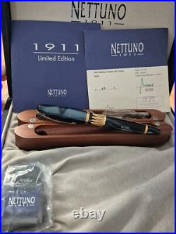 RARE Nettuno 1911 Plume Or 18k Clip Vermil LE #10/11 Fountain Pen N. O. S conditio