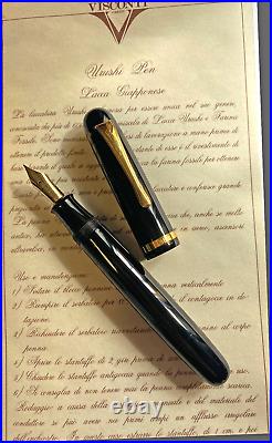 RARE VISCONTI URUSHI Limited Ed. BLACK LAQUER fountain pen 14 KT GOLD NIB