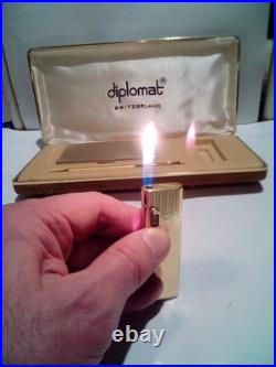 RARE! Vintage DIPLOMAT Present Set, Lighter+Pen+Card Holder, SWISS, NEW OLD