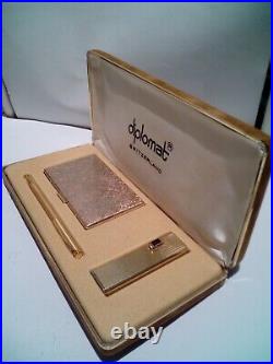 RARE! Vintage DIPLOMAT Present Set, Lighter+ Pen+ Card Holder, SWISS, NEW OLD