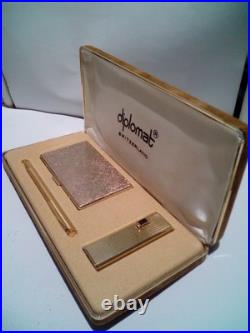 RARE! Vintage DIPLOMAT Present Set, Lighter+Pen+Card Holder, SWISS, NEW OLD
