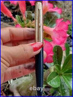 RARE? Vintage Parker 51 Fountain Pen Navy Blue Nib Size F Good Condition