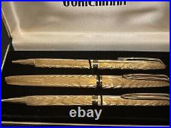 RARE Vintage WATERMAN CF 3 PIECE PEN SET Gold Plated Plaque OR G20 18K GOLD NIB