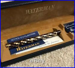 RARE WATERMAN LADY PATRICIA BLACK/GOLD FACETED FOUNTAIN PEN-18k NIB-BOXED