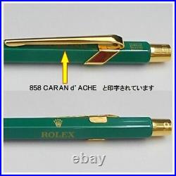 ROLEX Watch Novelty Ballpoint Pen CARAN d'ACHE Green Gold Blue ink rare F/S