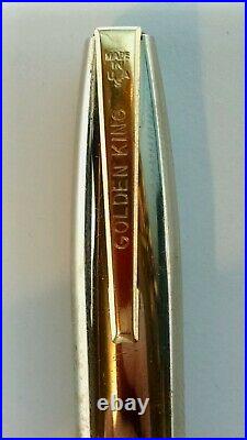 Rare 1943 Golden King U. S. A. Made Chrome Vintage Fountain Pen Gold Clip Fine Nib