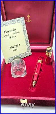 Rare! Ancora Vesuvio Red Limited Edition 73/88 Fountain Pen Medium 18k Gold Nib