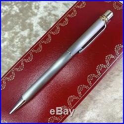 Rare Authentic Cartier Ballpoint Pen Trinity Brushed Silver withCase & Papers(NEW)