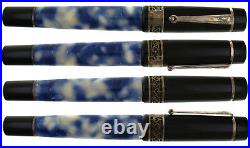 Rare Delta 365 Marbled Blue & White Fountain Pen Millennium 18K Nib 925 Trim