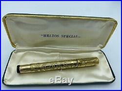 Rare ELECTA Safety Fountain Pen 18KR ETCHED Overlay 14K nib NEAR MINT