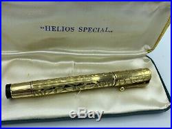 Rare ELECTA Safety Fountain Pen 18KR ETCHED Overlay 14K nib NEAR MINT