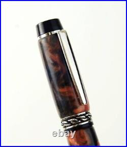 Rare Fountain pen with wood acrylic marbled barrel and titanium Flex EF nib