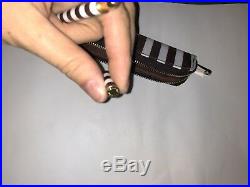 Rare Henri Bendel Iconic Striped Pen With Zip Case Pouch Bag, Brown, Gold