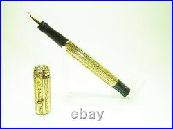 Rare Italian Gold Overlay Octagonal Safety Fountain Pen Flexy 14ct EF Nib EF M