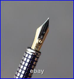 Rare King Crown Fountain Pen Blue & Silver Tone with 18K Gold Nib Lapis Lazuli