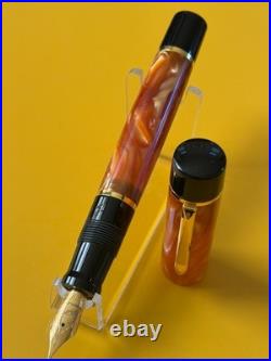 Rare Mint Bexley Prometheus large Brown &Gold Flat Top Fountain Pen F Medium Nib