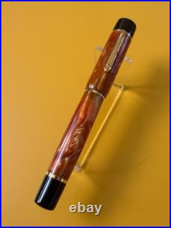 Rare Mint Bexley Prometheus large Brown &Gold Flat Top Fountain Pen F Medium Nib