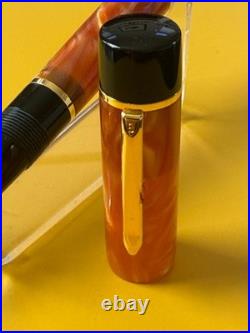 Rare Mint Bexley Prometheus large Brown &Gold Flat Top Fountain Pen F Medium Nib