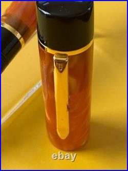 Rare Mint Bexley Prometheus large Brown &Gold Flat Top Fountain Pen F Medium Nib