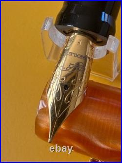 Rare Mint Bexley Prometheus large Brown &Gold Flat Top Fountain Pen F Medium Nib