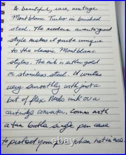 Rare Montblanc Turbo Fountain Pen M Nib Brushed Finish Germany + Pen Case