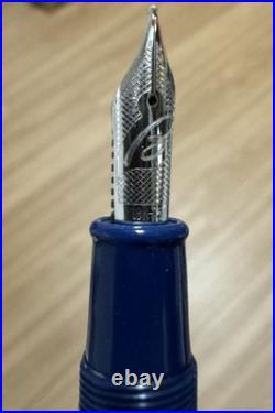 Rare OMAS for Brioni Fountain Pen, Blue Resin, Sterling Trim, 18K Nib, + Case