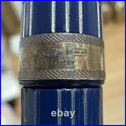 Rare OMAS for Brioni Fountain Pen, Blue Resin, Sterling Trim, 18K Nib, + Case