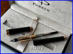 Rare PARKER PREMIER BLACK LACQUE GOLD 18K 750 MED NIB FOUNTAIN PEN NEVER INKED Rare PARKER PREMIER BLACK LACQUE GOLD 18K 750 MED NIB FOUNTAIN PEN NEVER INKED
