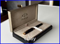 Rare PARKER PREMIER BLACK LACQUE GOLD 18K 750 MED NIB FOUNTAIN PEN NEVER INKED Rare PARKER PREMIER BLACK LACQUE GOLD 18K 750 MED NIB FOUNTAIN PEN NEVER INKED