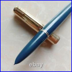 Rare Parker 51 Fountain Pen Navy Blue /Gold Cap Nib 14 K M