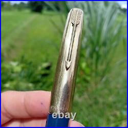 Rare Parker 51 Fountain Pen Navy Blue /Gold Cap Nib 14 K M