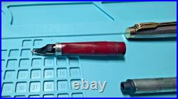 Rare Parker 75 Sterling Silver 14k Gold M Nib Fountain Pen Red Section USA