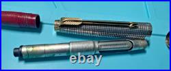 Rare Parker 75 Sterling Silver 14k Gold M Nib Fountain Pen Red Section USA
