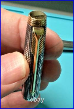 Rare Parker 75 Sterling Silver 14k Gold M Nib Fountain Pen Red Section USA