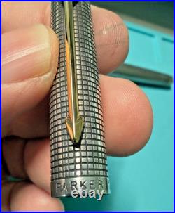 Rare Parker 75 Sterling Silver 14k Gold M Nib Fountain Pen Red Section USA